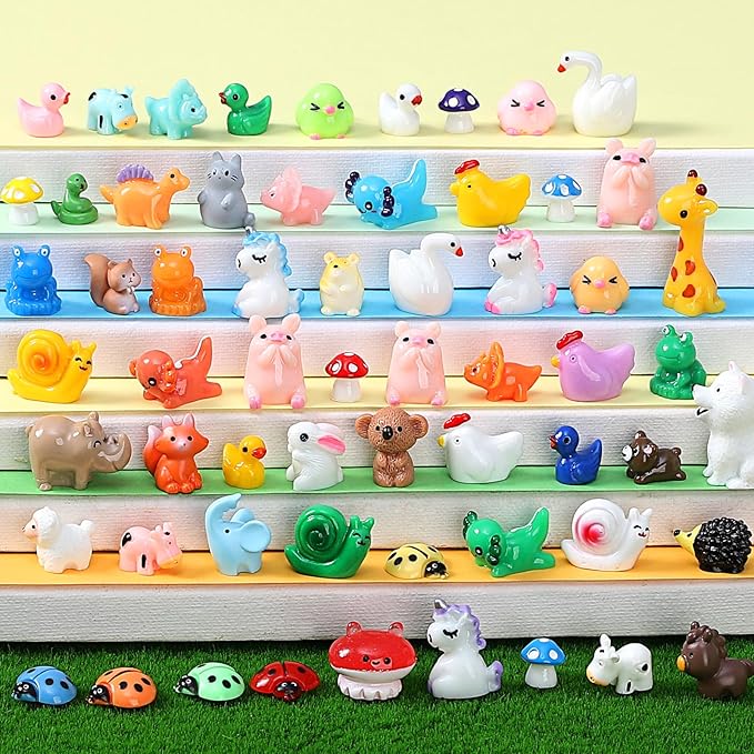 160pcs Mini Resin Animals Mini Animals Figures to Hide Tiny Resin Animal for Dollhouse Accessories and Aquarium Decor