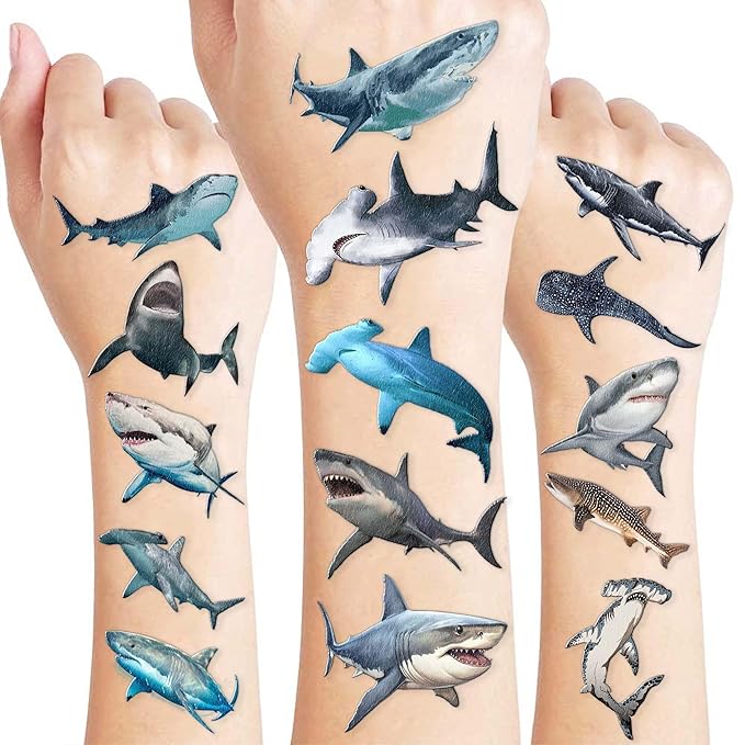 60PCS Realistic Shark Temporary Tattoos for Kids Birthday Party Decorations, Supplies– Ocean Sea Animal Fake Tattoos for Boys Girls – Under the Sea Party Favors, Classroom Rewards Gifts