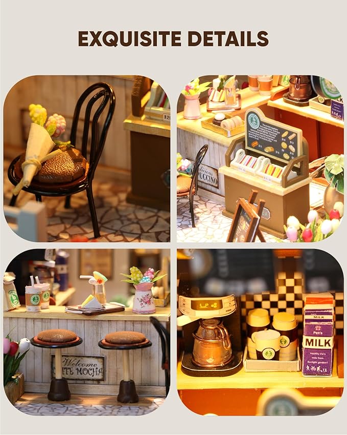 Miniature House Kit, Miniature Dollhouse Mini Houses for Beginners, DIY Dollhouse Kit for Adults to Build, Model Building Craft Diorama Kit, Ideal Gifts for Birthday, Christmas(Coffee Shop)