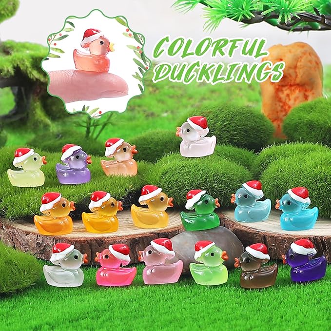 Christmas Mini Resin Ducks 160 Pack Luminous Tiny Duck Glow in The Dark for Garden Micro Landscape Ornament Dollhouse Plastic Tiny Figurines Birthday Party Favors DIY Decoration Craft