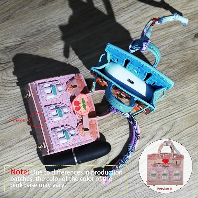 Buyborgood Women's 2 PCS Mini Tote Bag Charms Keychain Pouch Small Coin Purse Wallet (Blue + Pink)