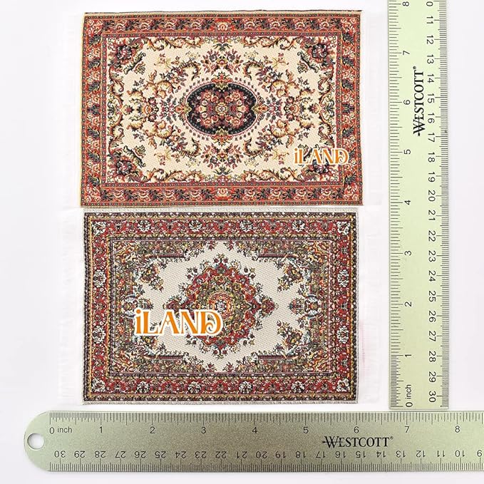 iLAND Miniature Dollhouse Accessories of Carpet for Dollhouse Furniture on 1/12 Scale and 3” - 12” Dolls, Woven Dollhouse Rugs 6” x 3.8” (2pcs Fragrance)