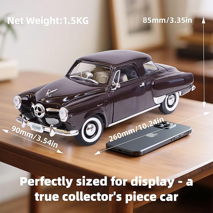 1950 Studebaker Champion 1/18 Scale Die-Cast Metal Model Premium Classic Vintage Alloy Collection Cars with Display Case, for Kids Men and Teens Dad 14+ Year