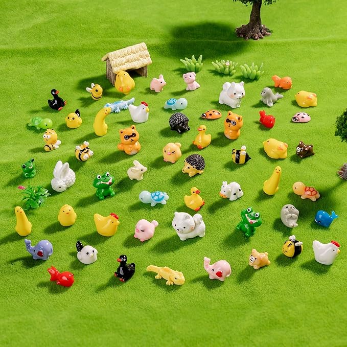 60Pcs Mini Resin Animal 60 Styles Tiny Resin Animals Miniature Little Small Animal Figures Bulk for Fairy Garden Miniature Dollhouse Micro Landscape Aquarium Decorations DIY Crafts