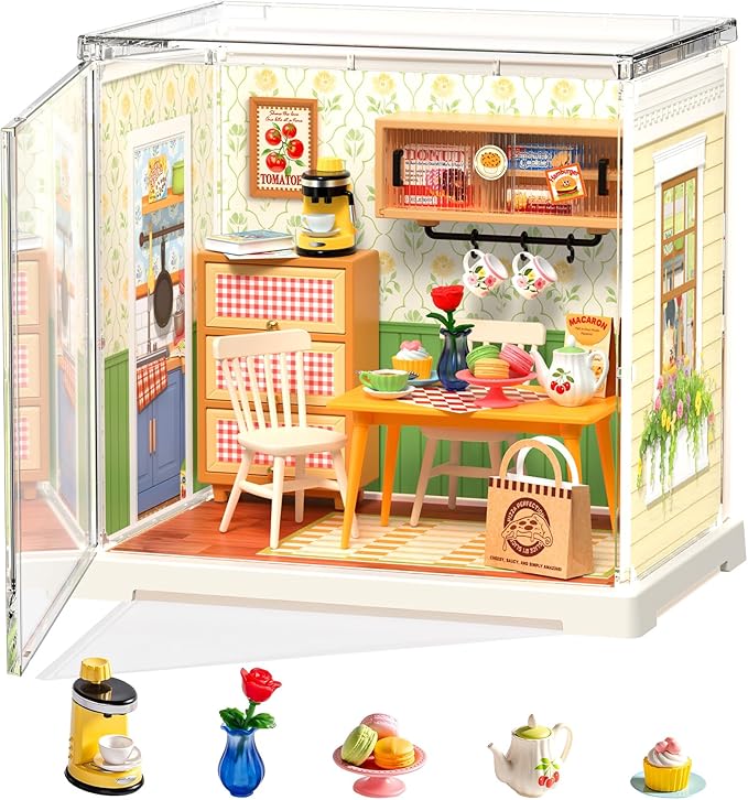 ROBOTIME Super Creator Kits, Miniature House Kit, DIY Plastic House Building Toy Set, Tiny Dining Making Kit Model Craft Hobby Unique Gift (Floral Dining Room)