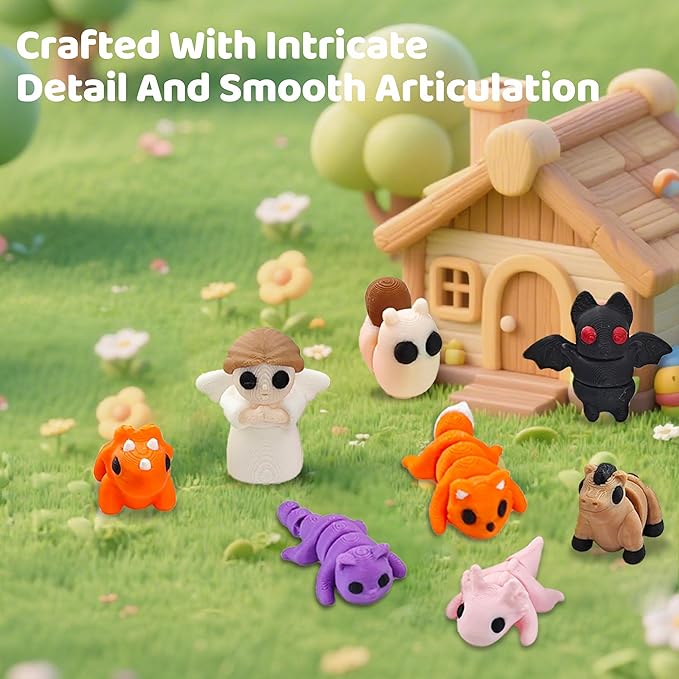 50 pcs Animal Figurines, 3D Printed Animal Figurines Set, Articulated, Party Favors, Pocket Fidget Toys Bulk, Goodie Bag Stuffers, Valentines Day Gifts for Boys Girls Toddlers, Classroom rewards