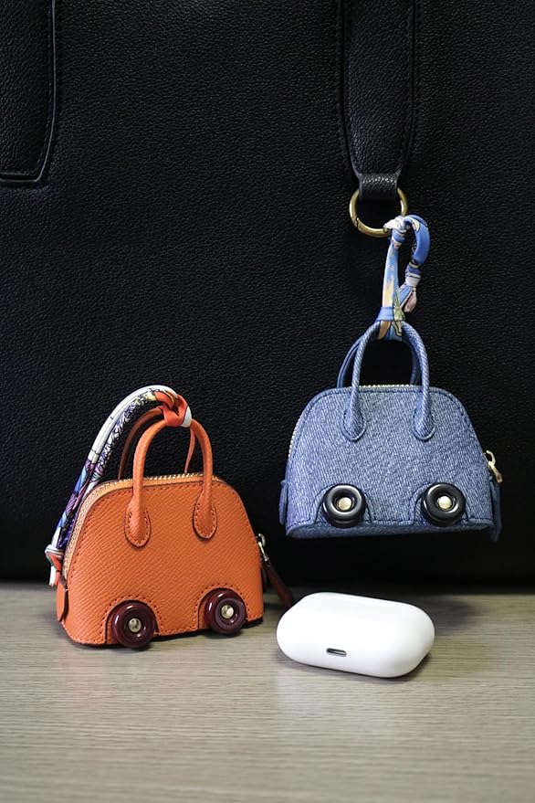 Buyborgood Women's 2 PCS Mini Tote Bag Charms Keychain Pouch Small Coin Purse Wallet, Denim+Orange