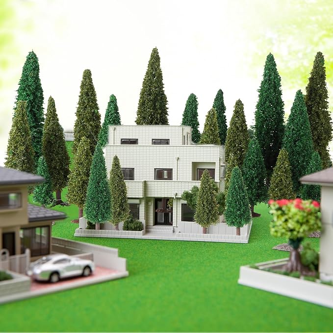 Skylety 35 Pieces Model Trees 1.2-6.3 Inch Mixed Miniature Trees Diorama Supplies Fake Plants Train Scenery Landscape Christmas Village Architecture DIY Crafts(Green,Tree)