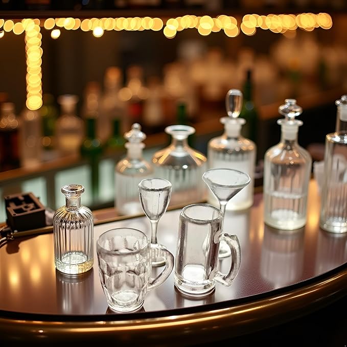4Pcs Clear Glass Dollhouse Drinking Glasses Miniature: 1/12 Scale Wine Cocktail Glass for Kitchen Bar - Mini Beer Mug Stein Highball