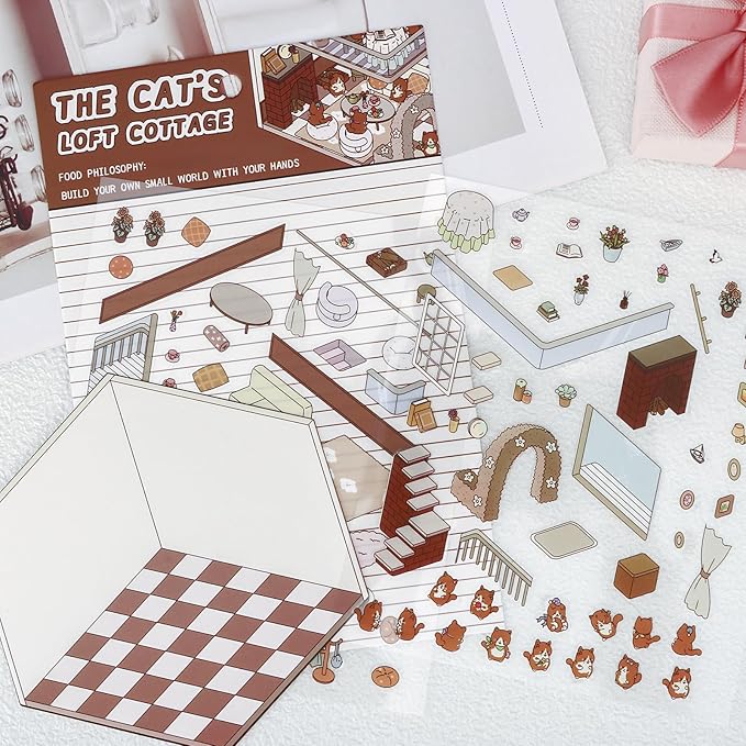DIY 3D House Stickers, 4 Set Fun DIY Stickers Scene Make Your Own Warm Home, Supermarket, Coffee Shop, Music Bar, Cute 3D Cartoon Scene Stickers for Adult Kids Relief Stress Pass The Time (SY2.0)