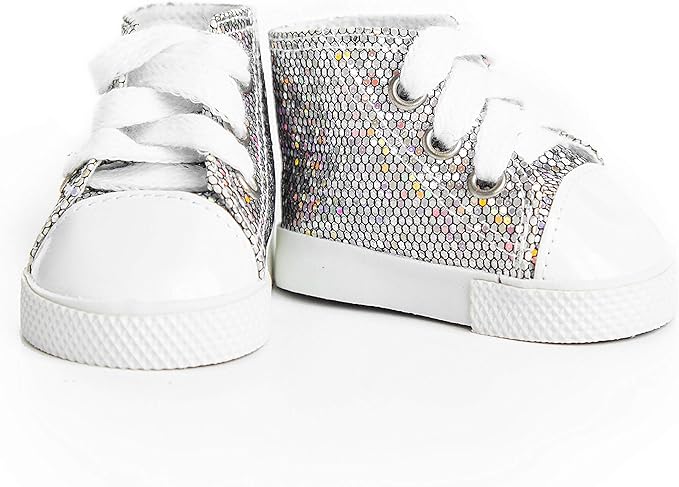 The Queen's Treasures 18 Inch Doll Clothing Shoes, Silver High Top Sneaker, Compatible for Use with American Girl Dolls and Clothes