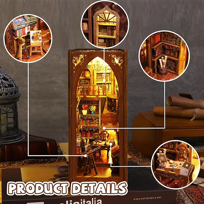 Kisoy Book Nook Kit, 3D Wooden Puzzle Booknook Build Bookshelf Decor, DIY Miniature House Kit for Adults and Teens, Mini House Arts&Craft Gifts for Family and Friends(Library of Book)