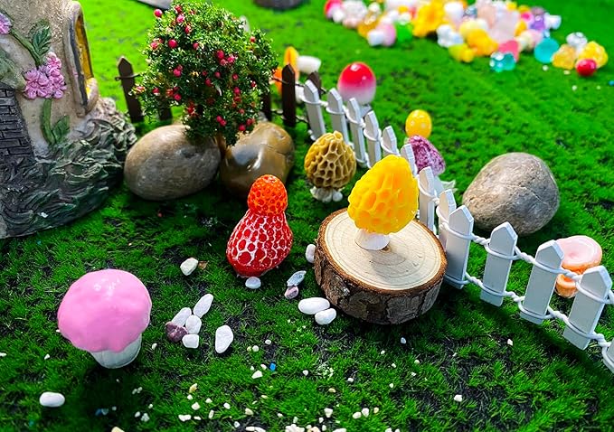 72PCS MiNi Mushroom Tiny Resin Mushroom Figurines 72 Style Mini Mushrooms Small Little Resin in Bulk for Miniature Landscape Aquarium Potted Fairy Garden Home Decor Accessories (Mushroom)