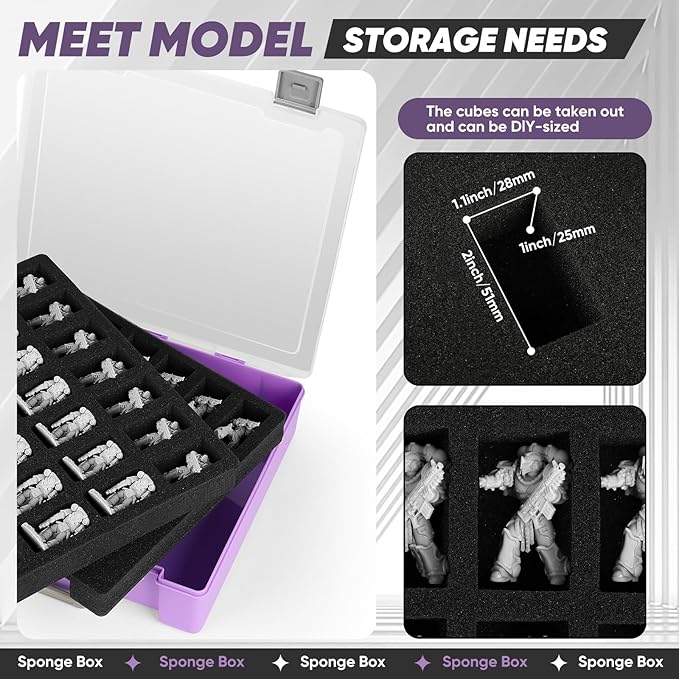 Miniature Storage Carrying Figure Case - 50 Slot Figurine Minature Carrying Case with 2 Foam Layer for Miniatures Compatible with 40k, DND & More (Purple)