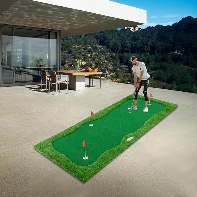 Jaxilyn Golf Putting Green Mat Professional Practice Mat with Putter,Movable Golf Cup, Slope Pad Professional Practice Mat for Outdoor/Indoor Training