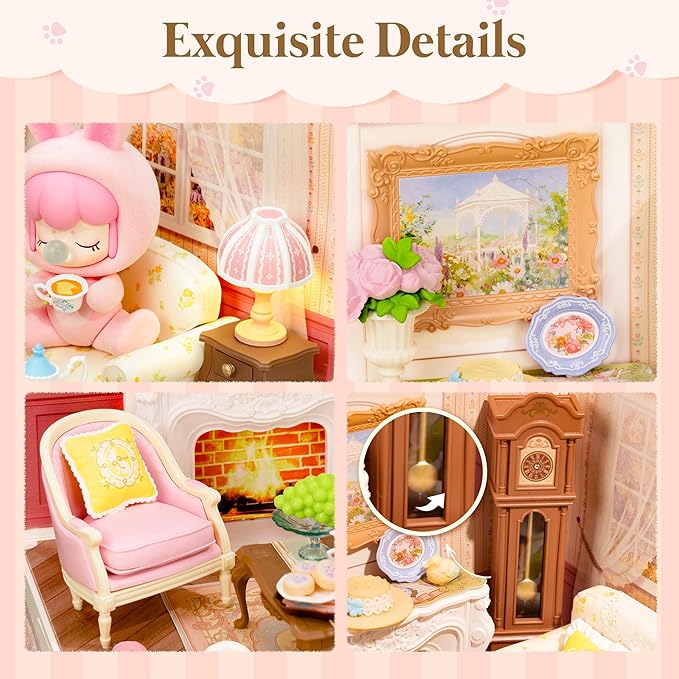 ROBOTIME Super Creator Kits, DIY Miniature House Kit with LED, Plastic Mini House, Toy Building Set for Adults, Craft for Home Decor Unique Gift (Holiday Tea Time)