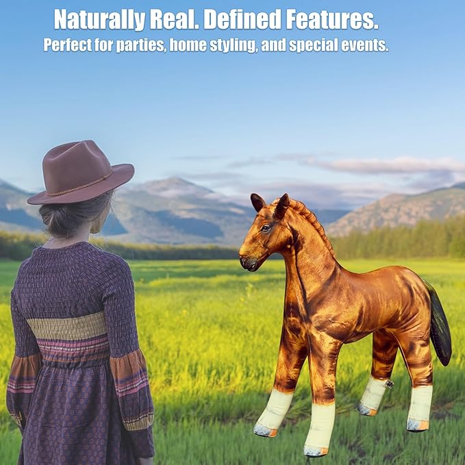 Jet Creations 38" L, Inflatable Horse Toys, Golden Brown Blow-Up Horse Toy Figure for Decoration or Play, Livestock Theme Party, Birthday, VBS, Photo Prop, Thanksgiving, Christmas Winter