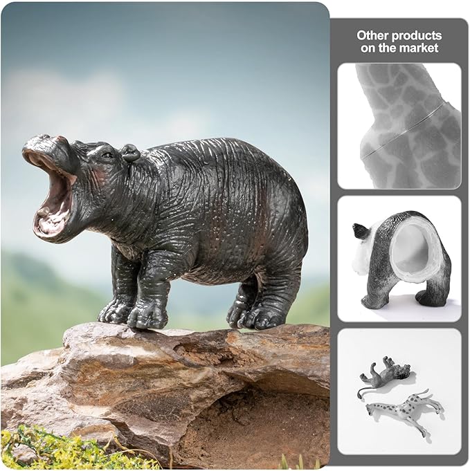 4PCS Hippo Safari Zoo Animals Figurines Toys, Plastic Animals Figures Toy for Kids Includes Solid Hippopotamus and Cubs, Birthday Gift Party Favors Cake Toppers for Boys Girls