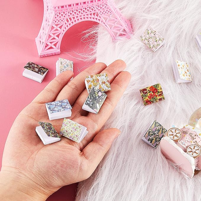 Skylety 24 Pieces 1:12 Scale Miniatures Dollhouse Books Assorted Miniatures Dollhouse Accessories Small Books Decoration Accessories Doll Toy Supplies(Floral Style)