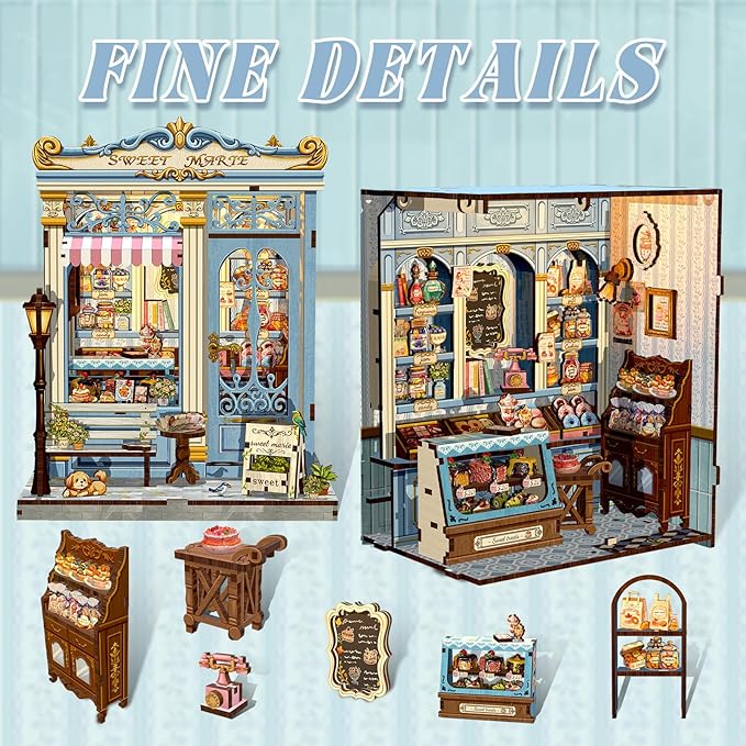Fsolis Book Nook Kit - DIY Bookshelf Miniature Kit for Adults, 3D Puzzle Booknook Bakery Tiny House Craft Gifts for Women Readers Book Lovers (Sweet Marie)