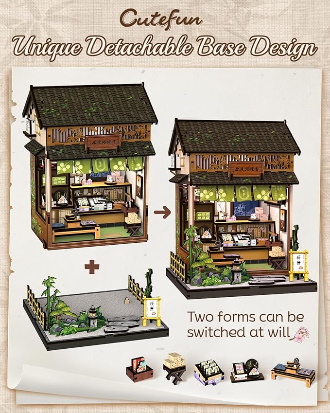 Cutefun Book Nook Kit - DIY Miniature House Kit for Adults, Teens and Beginners, Japanese Dessert Shop Booknook Tiny House Bookshelf Decor 3D Wooden Puzzles, Gifts for Friends and Family (Sweet Shop)
