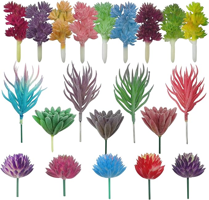 Cayway 21 PCS Multicolor Plastic Succulent Plants, 3 Styles, Mixed Faux Succulents for Home Decor, Indoor/Outdoor Use