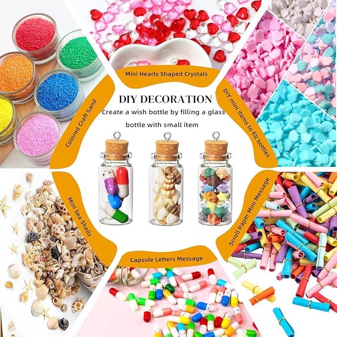 100Pcs 10ml Mini Glass Bottles with Cork Stoppers - Small Clear Vials for DIY Crafts, Wedding Favors, Halloween Decor, Wishing Spell Jars, Includes Funnel-(22 * 50 mm)