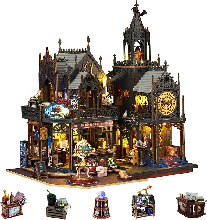 Flever Dollhouse Miniature DIY House Kit Creative Room with Furniture for Romantic Artwork Gift (Holo Magic City II)