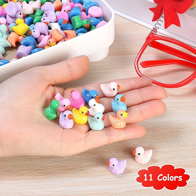 220 Pcs Mini Resin Duck Tiny Ducks Birthday Party Miniature Figure Landscape Aquarium DIY Decoration Bonsai Interior Christmas Fairy Garden Hide and Seek Prank (11 Colors)