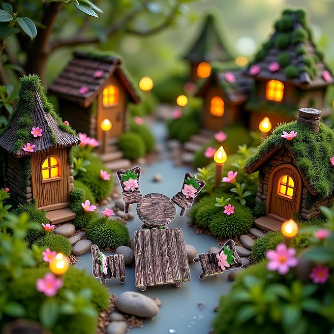 6 PCS Miniature Table and Chairs Set, Fairy Garden Furniture Ornaments Kit for Dollhouse Accessories Home Micro Landscape Decoration Garden Miniatures