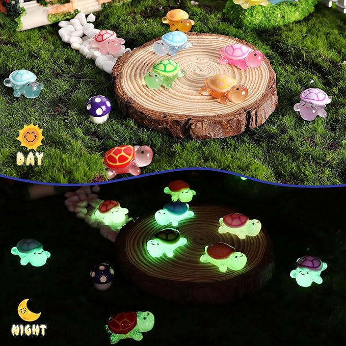 60 PCS Mini Resin Turtles, Luminous Miniature Turtle Figurines, Tiny Sea Turtle Animals Glow in The Dark for Dollhouse, Aquarium, Party Fillers, Cake Decorations, Fairy Garden Landscape
