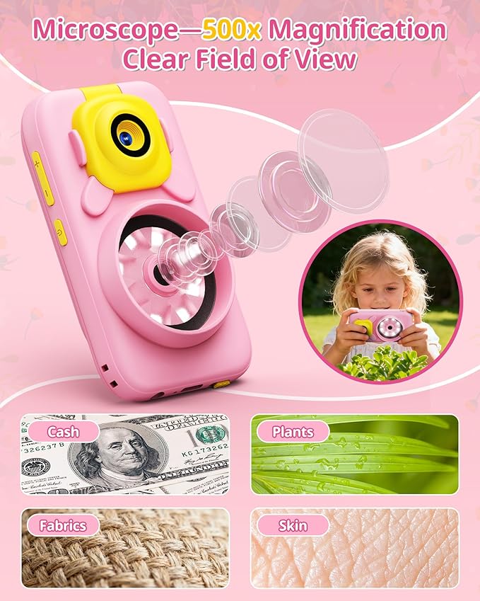 2 in 1 Kids Smart Phone and Microscope Camera for Kid, Touchscreen HD Camera Cell Phone , Mini Pocket Handheld Microscope for Toddlers,STEM Educational Science Kit for Boys 3-10, with 32GB SD Card