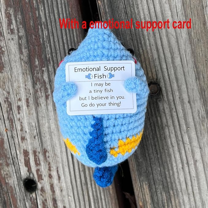 Crochet Fish Gifts, Emotional Support Fish Positive Cute Funny Cool Office Desk Decor Decorations for Her Women Men