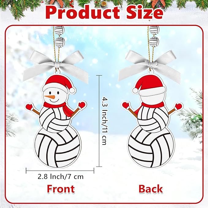 4.3 Inches Snowman Volleyball Christmas Ornament,Wooden Volleyball Snowman Tree Ornament Hanging Decoration for Rearview Mirror, Window, Eaves, Fireplace and Home Holiday Party Decor