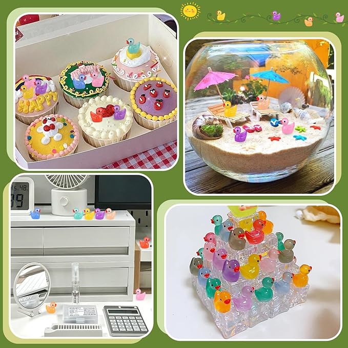 200PCS Mini Resin Animals Cute Tiny Ducks Glow in Dark,Miniature Duck Figures to Hide,Little Animal Small Figurines Bulk for Topper Desk Garden Dollhouse Landscape Ornaments DIY Crafts & Decor