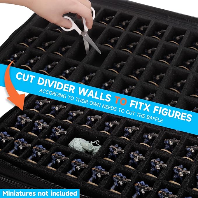 Miniature Figure Storage Carrying Bag, 120 Slot Figurine Miniature Carrying Case Compatible with 40K and D&D Miniature, Miniature Storage Case with 3 Foam Trays (Blue)