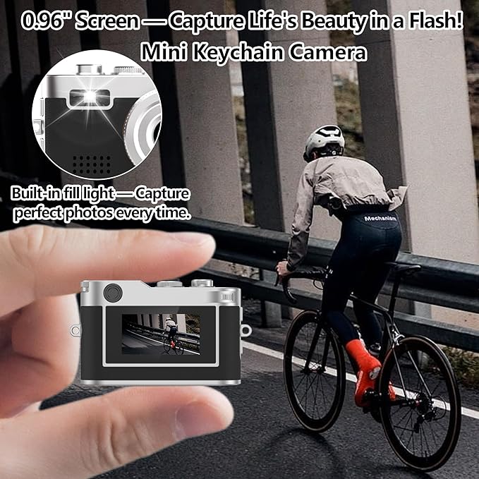 Mini Keychain Camera, 1080P Video Recorder, 0.96'' Display 12MP Retro Compact Tiny with 16GB SD Card, USB Adapt, 200mAh Battery, Lenane Digital Camera for Kids, Students, Travel, Daily (Black)