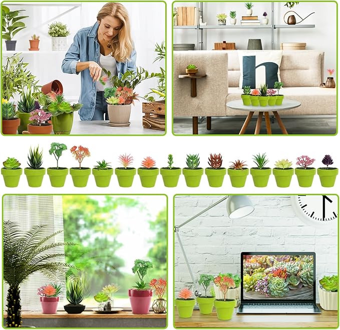 QUOZUO Colorful Succulents Plants Artificial, 22PCS Mini Artificial Succulents, Fake Succulents Plant for DIY Crafting Home Garden Office Party Decoration, Colorful