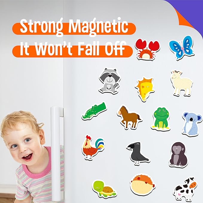 50 PCS Animal Magnets, Adorable Magnetic Animal -Wild Animal, Farm Animal & Marine Animal-Thick Refrigerator Magnets Cute Educational Learning Toys for Kids 3+