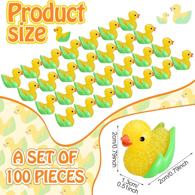 Seenelling 100 Pcs Summer Mini Resin Corn Ducks Corn Duck Figurines for Miniature Landscape Garden Accessories Summer Holiday Decoration