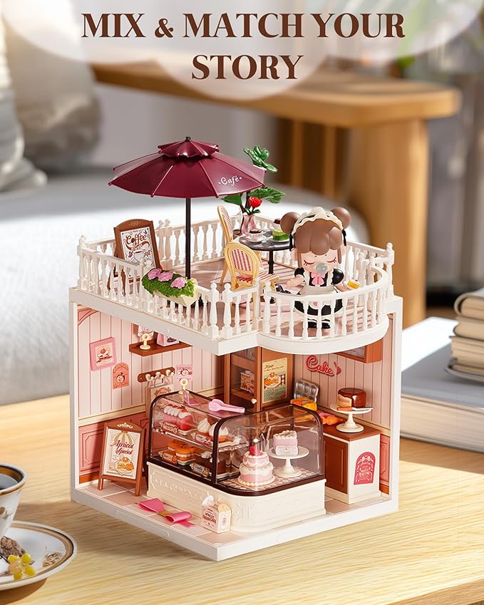 Rolife Super Creator Accessories Chic Café Terrace, Tiny House Building Blocks for Little Dolls, DIY Plastic House Model Building Kits for Teens, DIY Crafts/Hobbies for Adults (Chic Café Terrace)