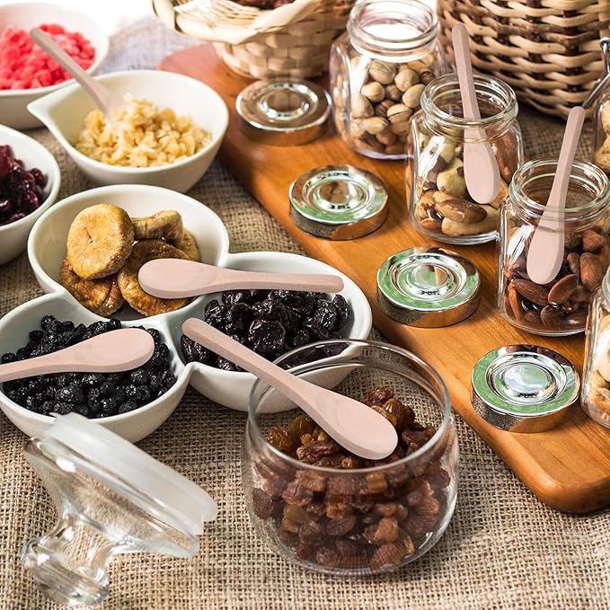 Boao 100 Pcs Small Wooden Spoons, 3.5'' L, Mini Wood Natural Tiny Spoons Wooden Little Teaspoons for Jars Sugar Creamer Honey Spices Salt Kitchen Supplies (Wood Color)