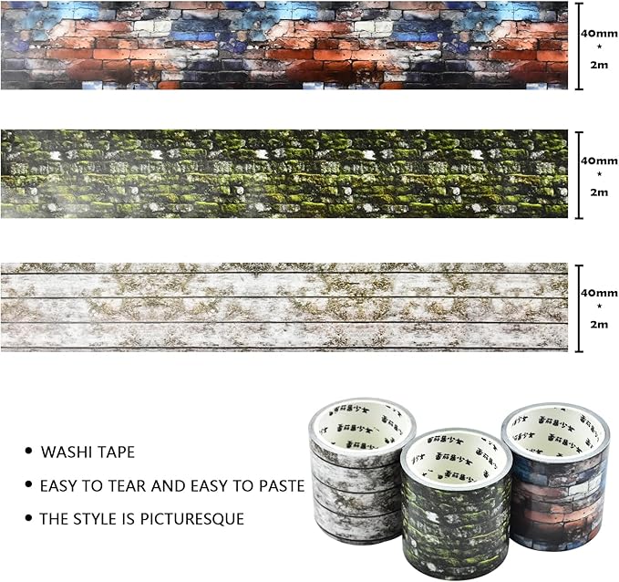 3 Rolls Miniature Dollhouse Wallpaper and Flooring Peel and Stick Mini Moss Brick Tape Stickers DIY Self Adhesive Dollhouse Accessories