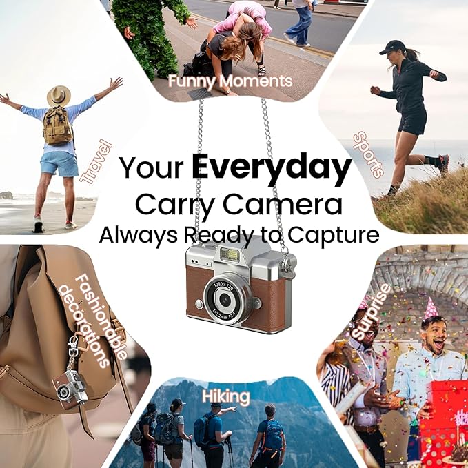Mini Keychain Camera, 2K Retro Digital Camera with 1.47‘’ Flip Screen & Built-in Flash for Selfies - Includes 32GB SD Card, Strap - Perfect for Travel, Concert, Vlogging