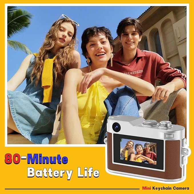 Mini Keychain Camera, 1080P & 2MP Retro Aesthetic, 32GB Memory, Pocket-Sized Vintage Camera, Christmas Birthday Gift for Friends