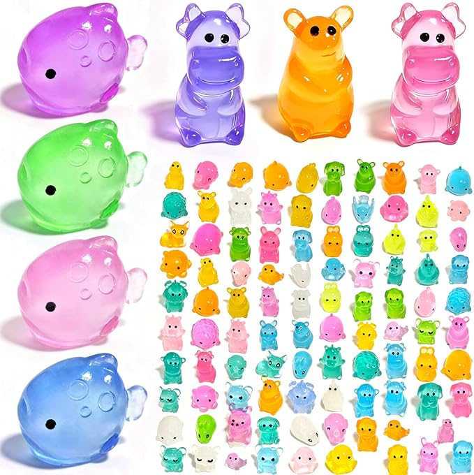250 Pcs Luminous Mini Resin Animals, 25 Styles Glow in The Dark Tiny Animal Figurines Bulk for Fairy Garden, Dollhouse, Aquarium Tank, DIY Crafts, Party Favors, Hide and Seek Game