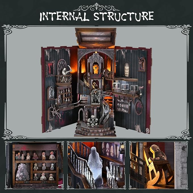 Book Nook Kit - DIY Miniature Dollhouse Kit, Tiny Booknook House Bookshelf 3D Wooden Puzzle for Adults, Gifts for Family (Haunting Relics)