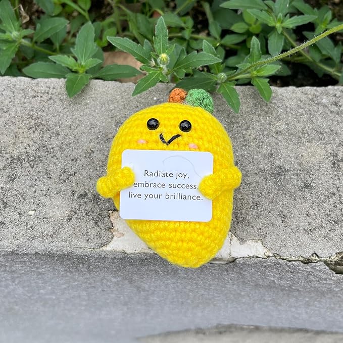 Emotional Support Mango Gifts Crochet, Positive Fruit Cute Funny Cool Office Desk Decor Decorations for Her Women Men (Mango-1)