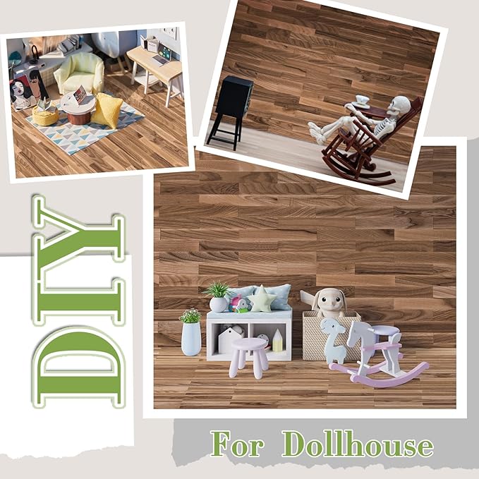Flutesan 24 Pcs Miniature Dollhouse Wallpaper and Flooring Peel and Stick Mini DIY Self Adhesive Dollhouse Accessories 8.27 x 11.69 Inch (Classic Style)