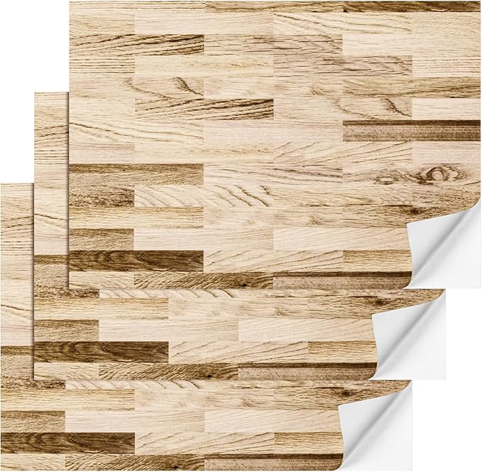 Flutesan 3 Pcs Miniature Dollhouse Wallpaper and Flooring Peel and Stick 1: 12 Scale Self Adhesive Wallpaper DIY Mini Dollhouse Accessories 8.27 x 11.69 Inch(Light Wood)